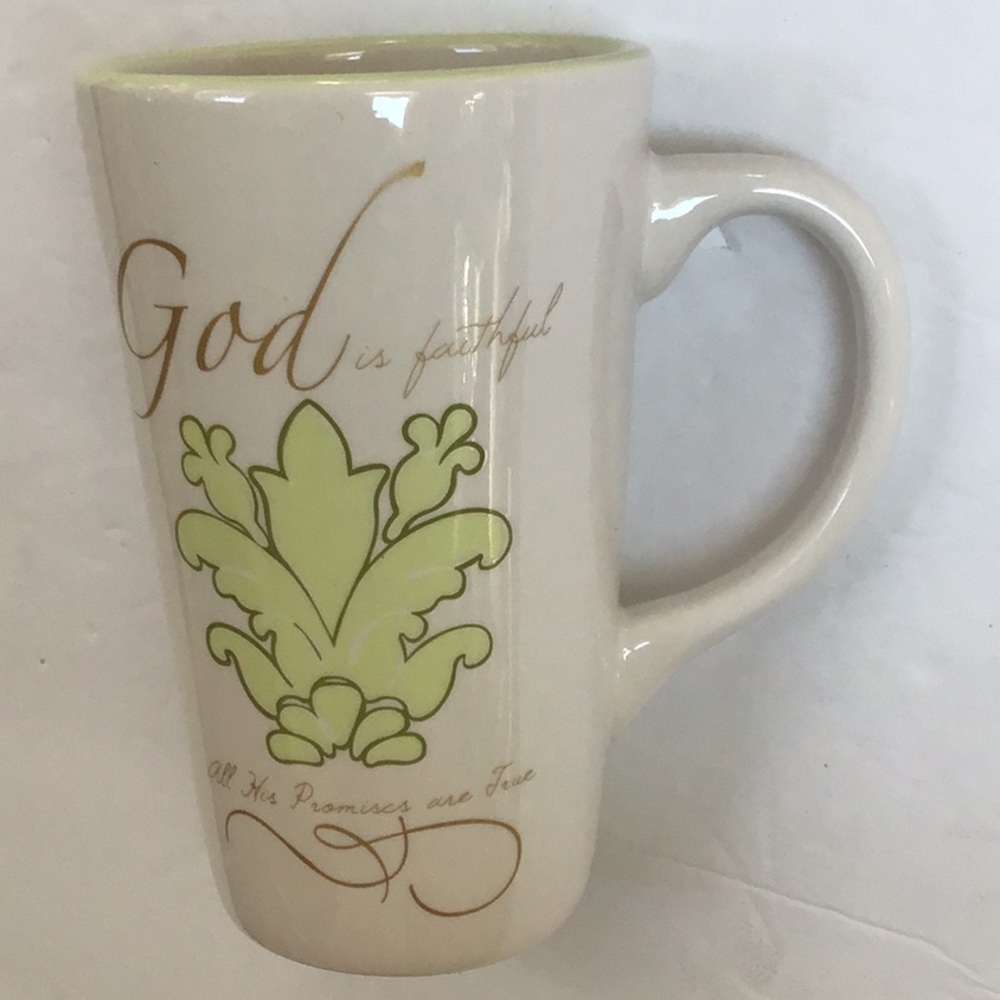 God Is Faithful Green White Ceramic Coffee Latte Mug